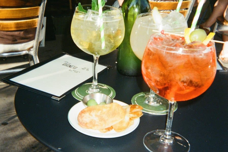 Two spritzes on a café table in New York.
